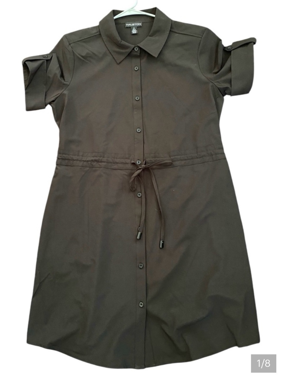 Halston Heritage Black Short-Sleeve Shirt Dress with Tie Waist - Picture 2 of 6